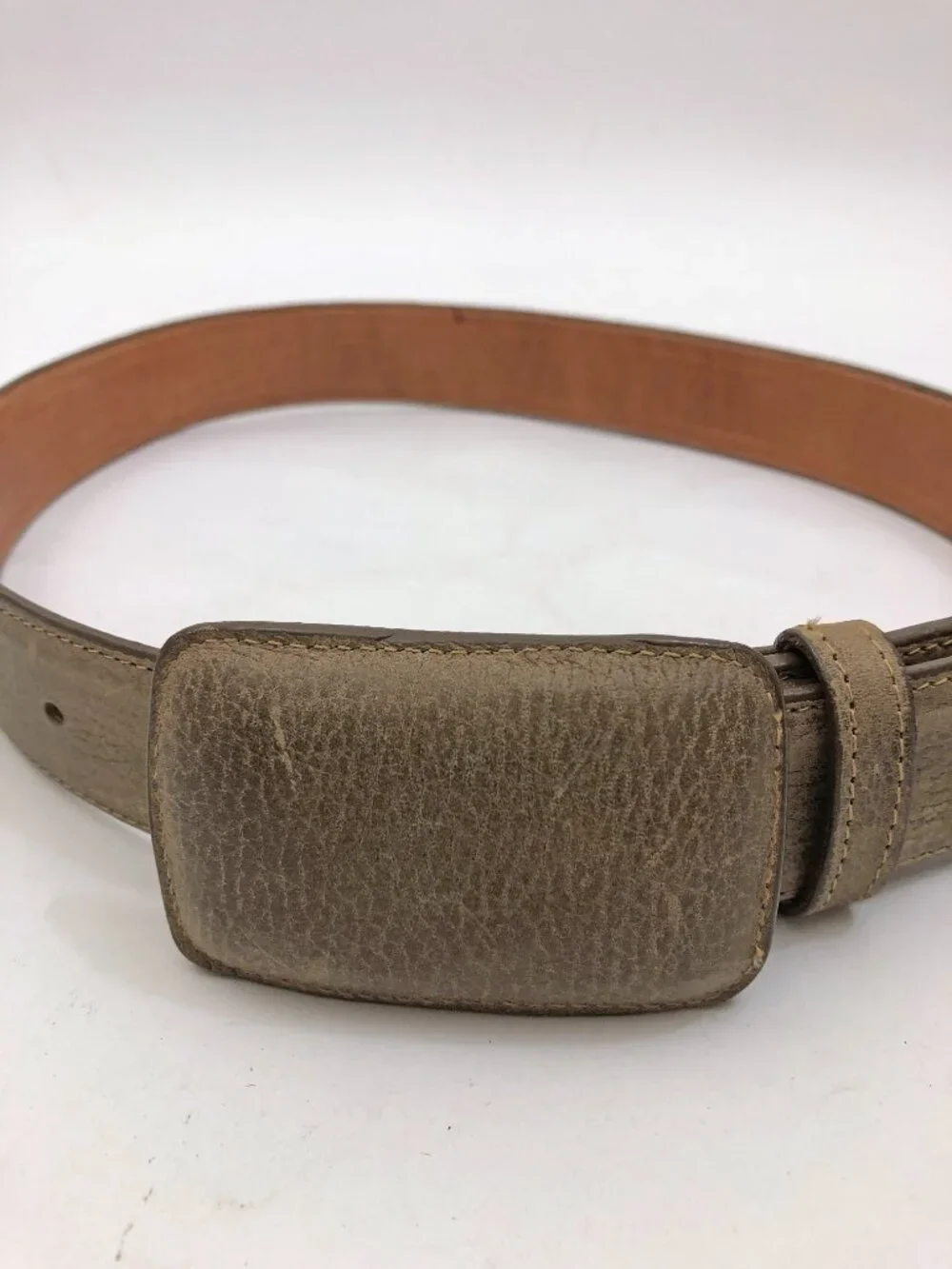 Texas Country Western Belt Tan w/Light Green Tints Leather Covered Buckle